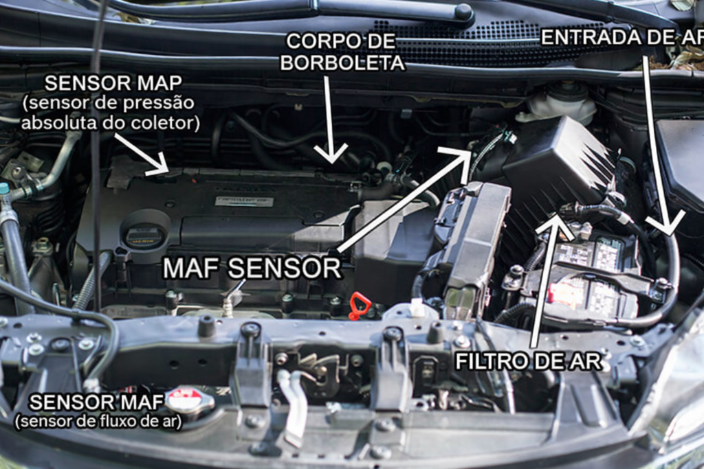Sensor MAP e MAF no compartimento do motor