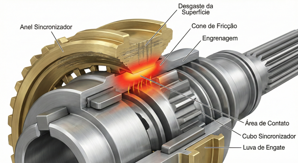 desgaste do anel sincronizador na caixa de câmbio manual