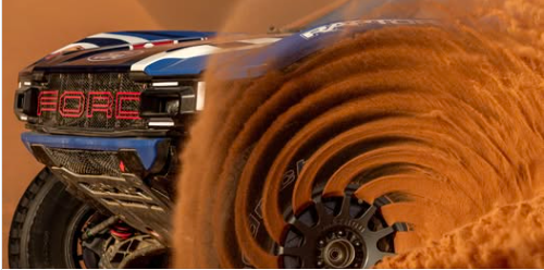 Fluxo de ar gerado pela rotação da roda em carro de corrida durante prova no deserto