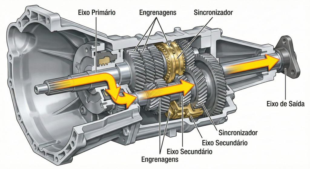 estrutura interna do câmbio manual