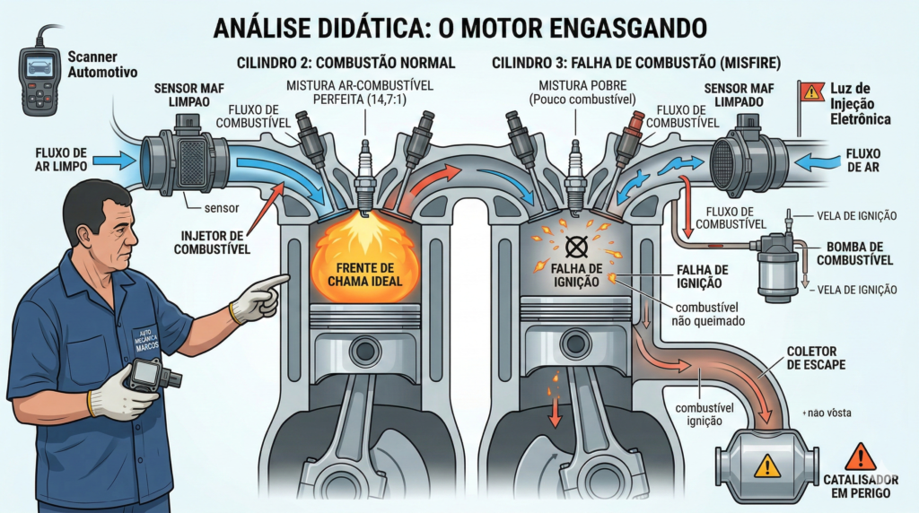 motor engasgando ao acelerar falha na mistura ar combustivel