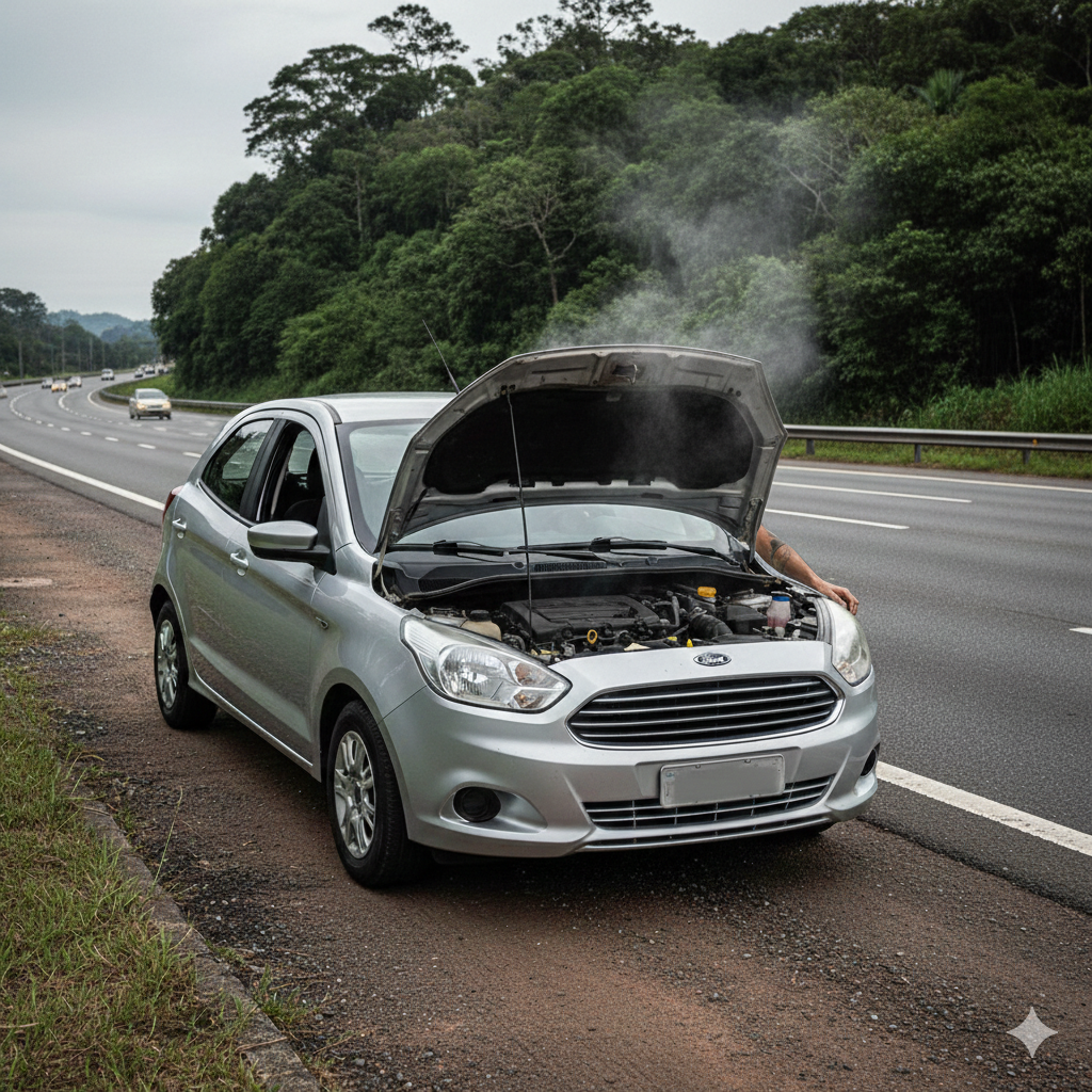 carro com motor superaquecendo no acostamento