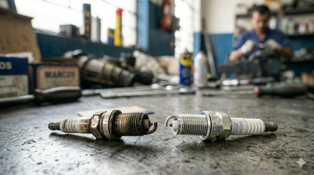 vela de ignição desgastada causando falha ao acelerar