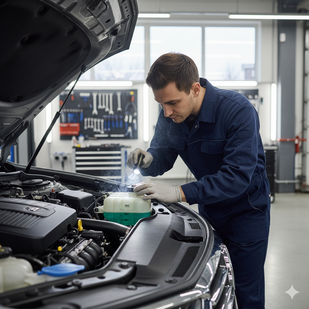 verificando líquido de arrefecimento no motor