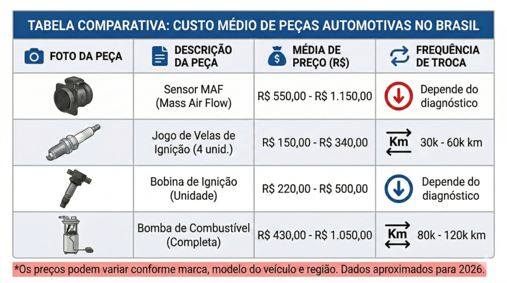 tabela custo motor engasgando ao acelerar