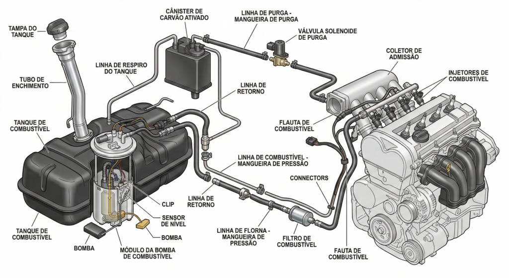 sistema de combustível e cânister EVAP explicado