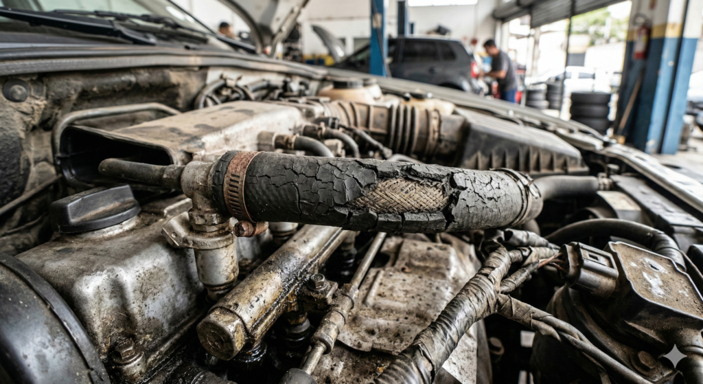 mangueira de combustível ressecada com microfissura