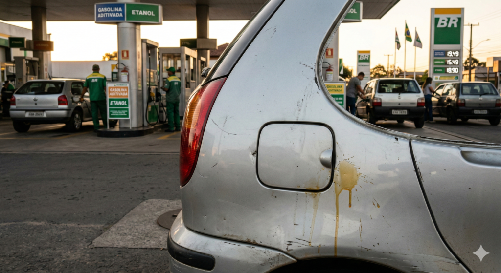 respingo de gasolina na tampa do tanque