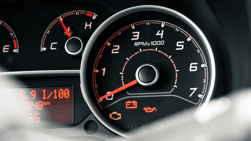 Painel de carro com ícone da luz da injeção acesa
